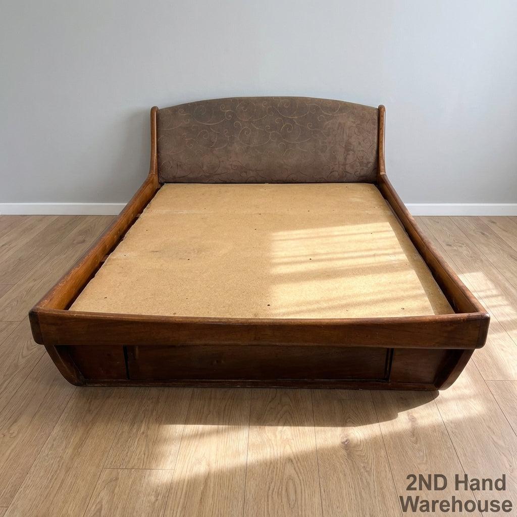 Elegant Vintage Wooden Bed Frame with Upholstered Headboard - 2ndhandwarehouse.com