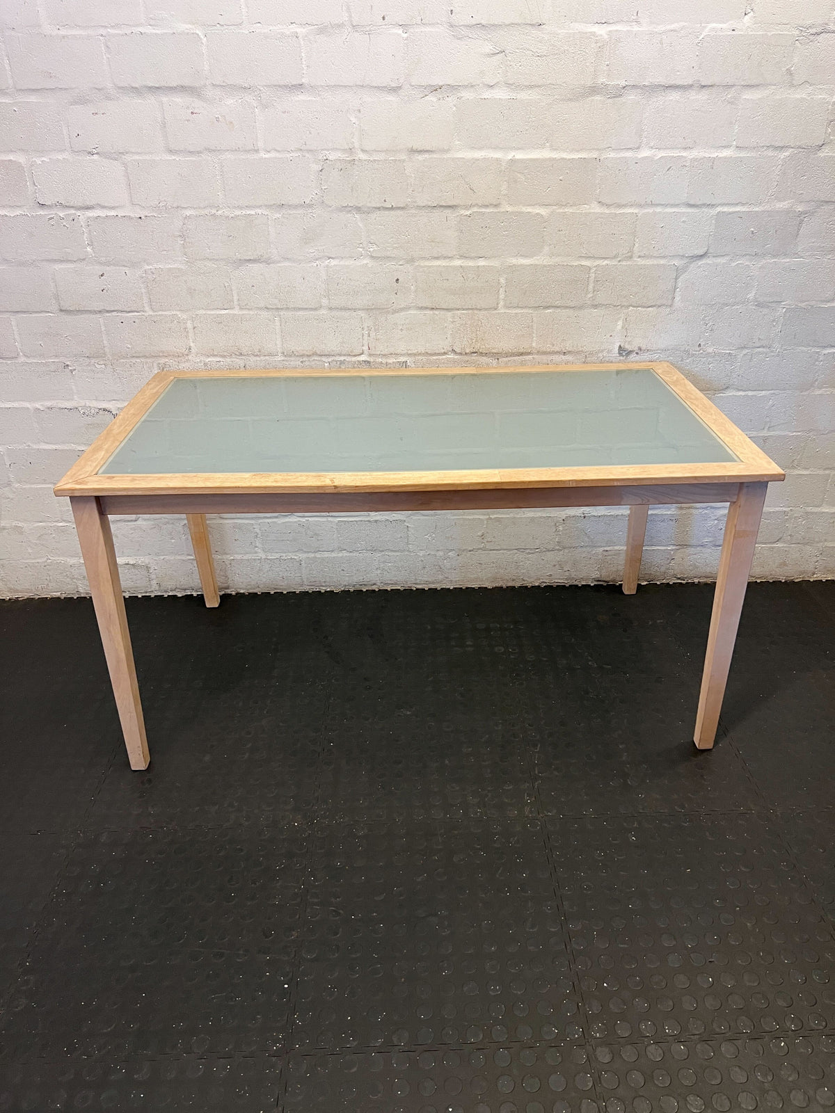 Modern Wooden Dining Table with Frosted Glass Top - 2ndhandwarehouse.com