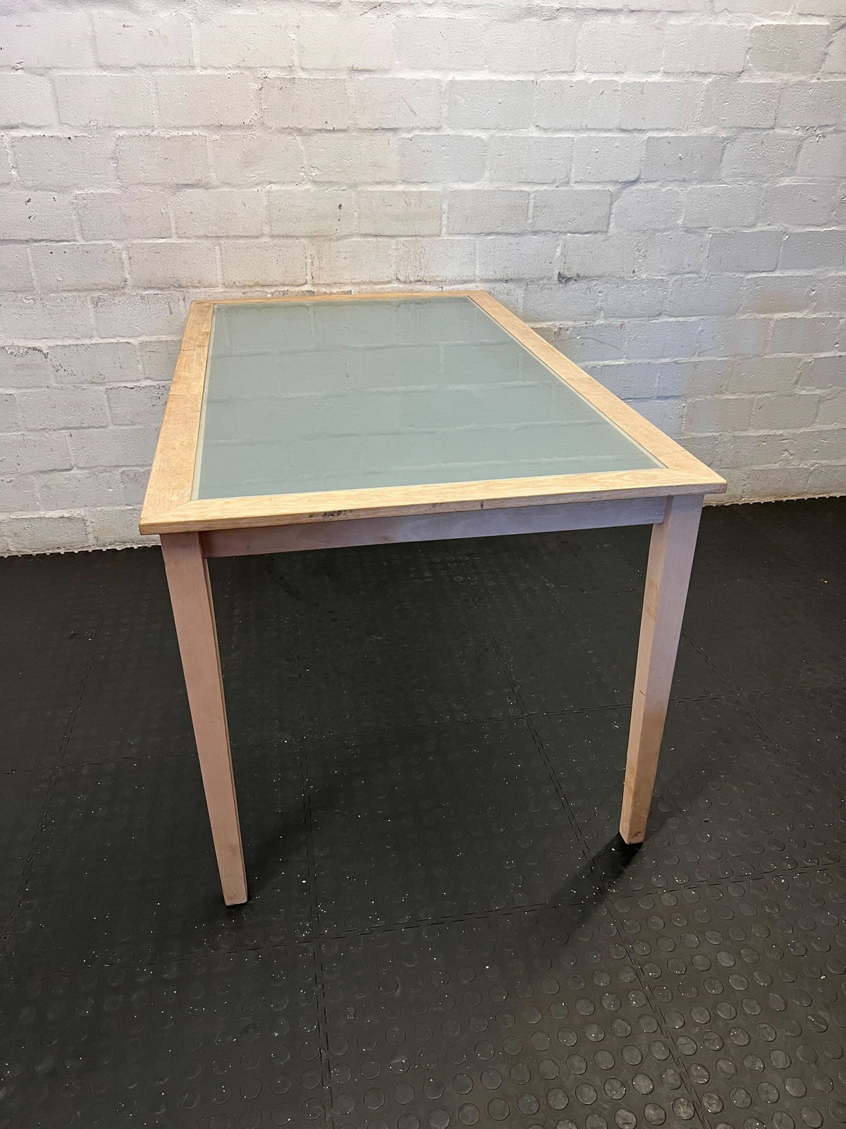 Modern Wooden Dining Table with Frosted Glass Top - 2ndhandwarehouse.com