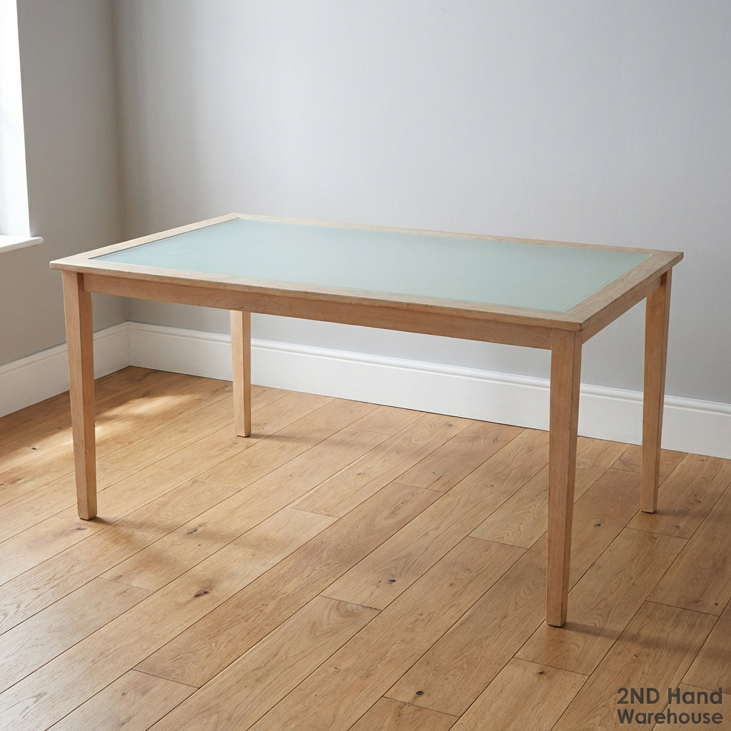 Modern Wooden Dining Table with Frosted Glass Top - 2ndhandwarehouse.com