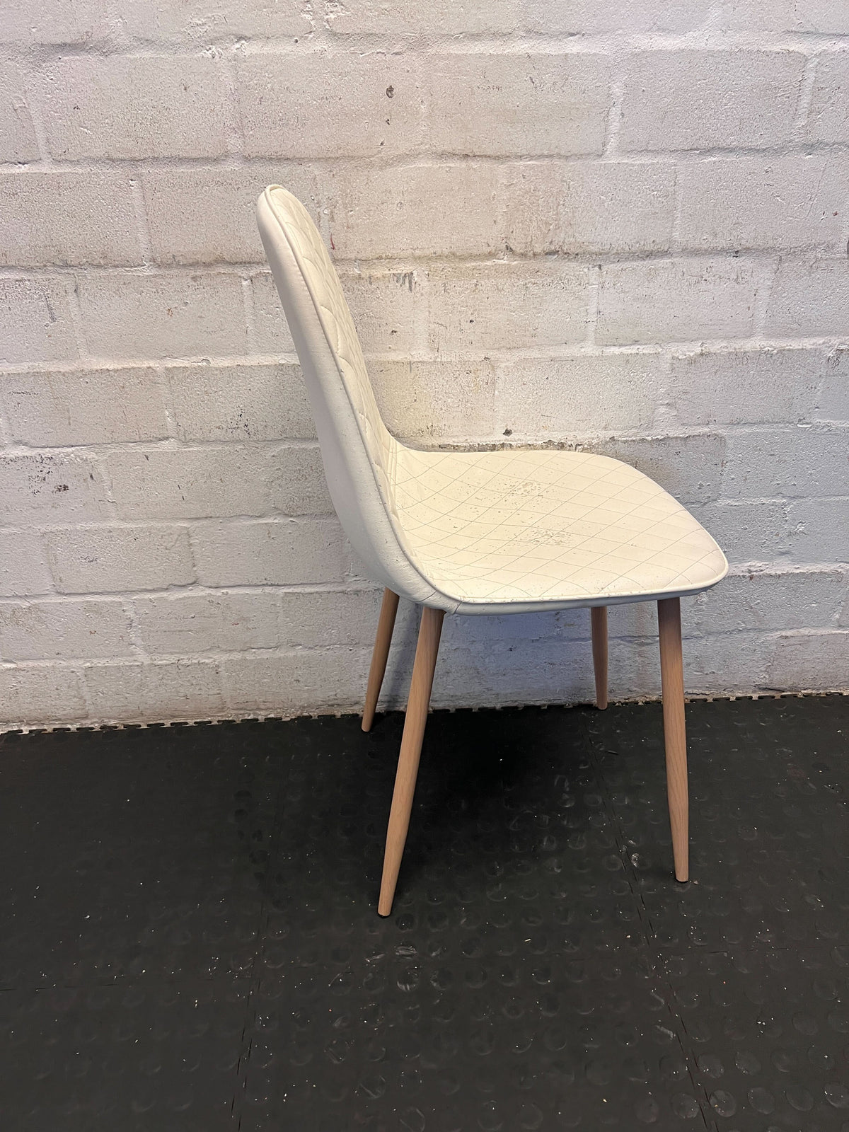 Stylish Cream Quilted Dining Chair with Wooden Legs - 2ndhandwarehouse.com
