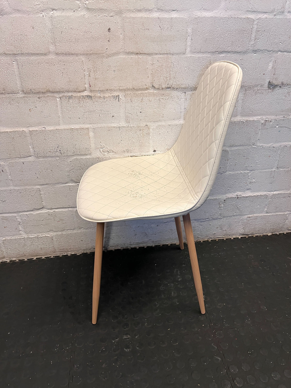 Stylish Cream Quilted Dining Chair with Wooden Legs - 2ndhandwarehouse.com