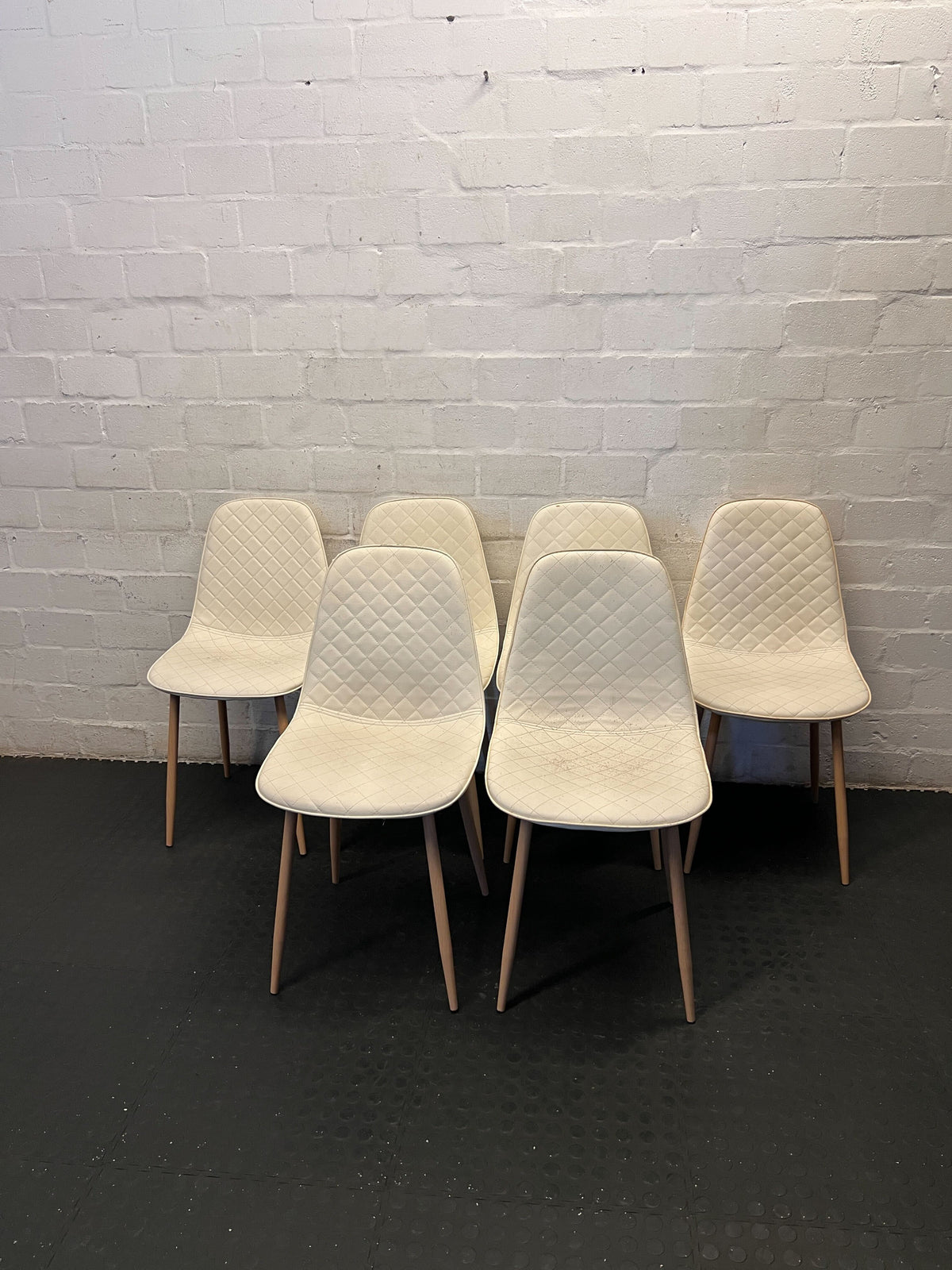 Stylish Cream Quilted Dining Chair with Wooden Legs - 2ndhandwarehouse.com