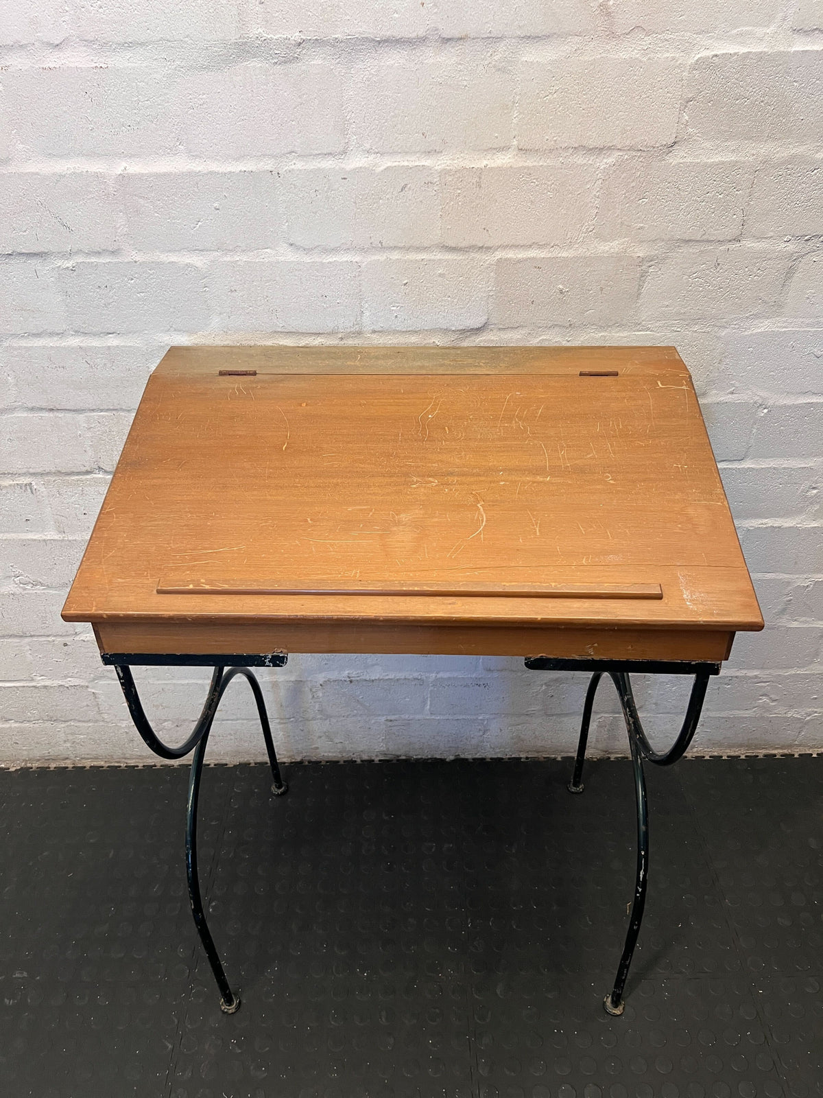 Retro Wooden School Desk with Metal Frame ✨ - 2ndhandwarehouse.com