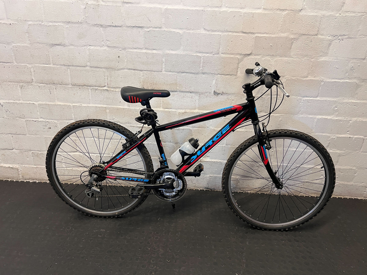 SURGE Mountain Bike - Black, Red & Blue with Bottle Holder - 2ndhandwarehouse.com