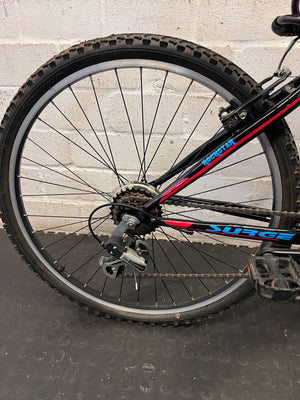 SURGE Mountain Bike - Black, Red & Blue with Bottle Holder - 2ndhandwarehouse.com