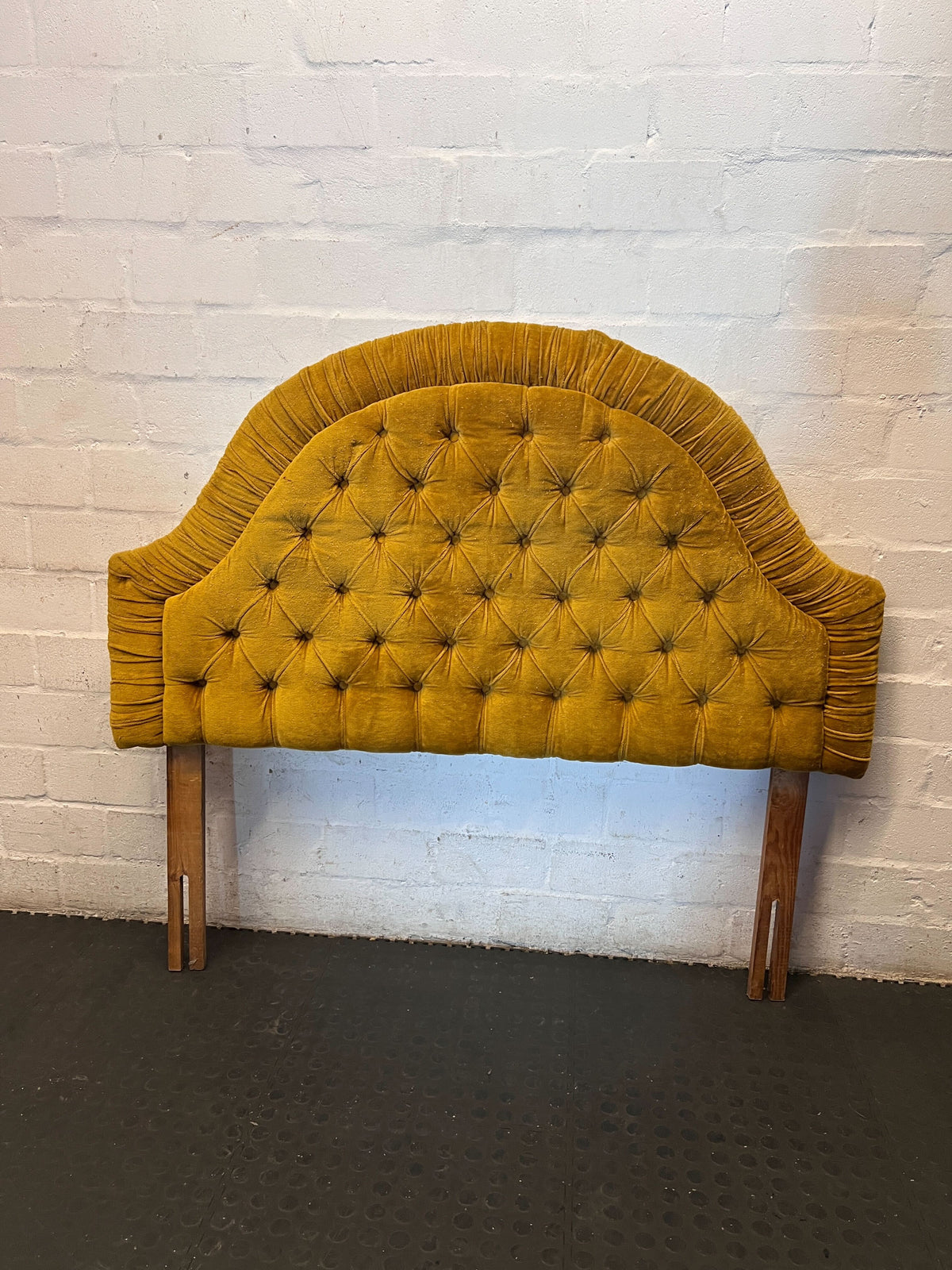 Vintage Mustard Velvet Tufted Headboard - 2ndhandwarehouse.com