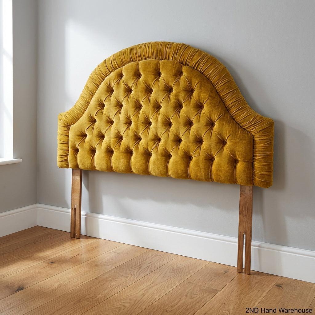 Vintage Mustard Velvet Tufted Headboard - 2ndhandwarehouse.com