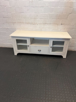 Chic White Glass Door TV Unit & Media Console - 2ndhandwarehouse.com