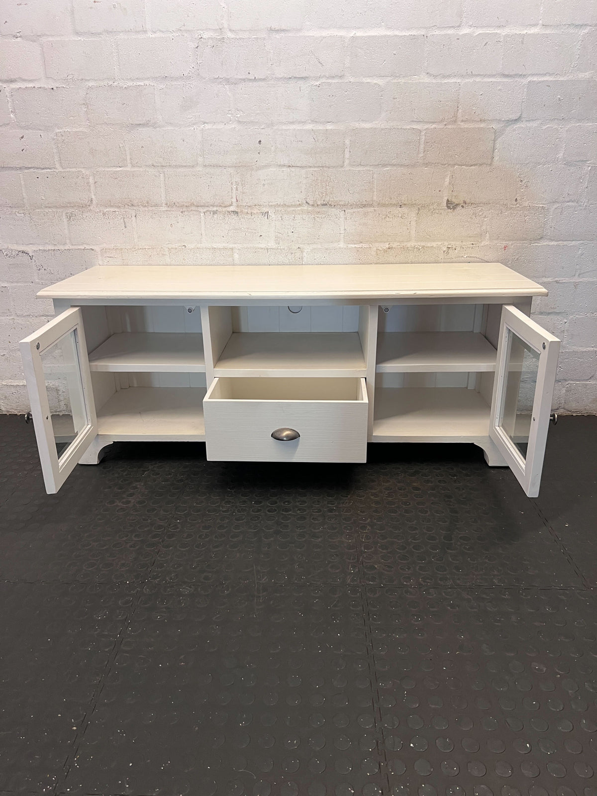 Chic White Glass Door TV Unit & Media Console - 2ndhandwarehouse.com