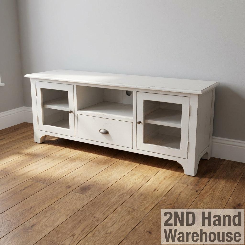 Chic White Glass Door TV Unit & Media Console - 2ndhandwarehouse.com