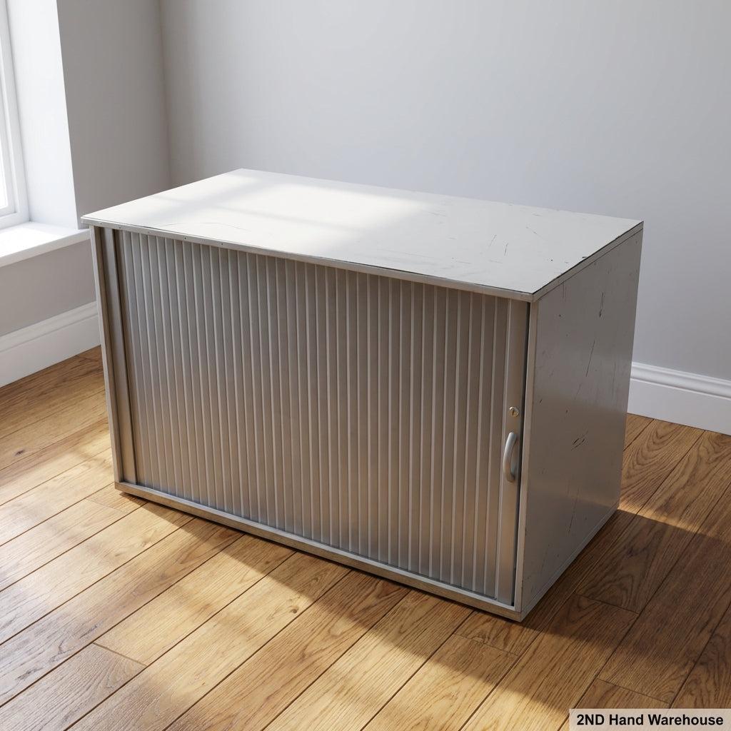 Compact Grey Tambour Door Storage Cabinet - 2ndhandwarehouse.com