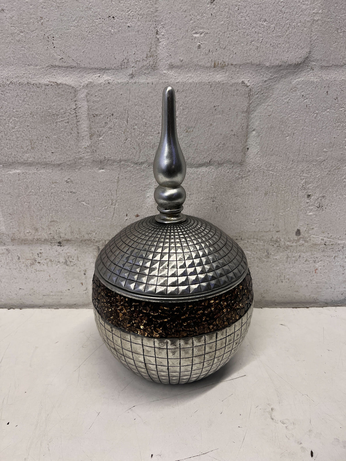 Unique Silver & Bronze Textured Decorative Sphere with Finial - 2ndhandwarehouse.com
