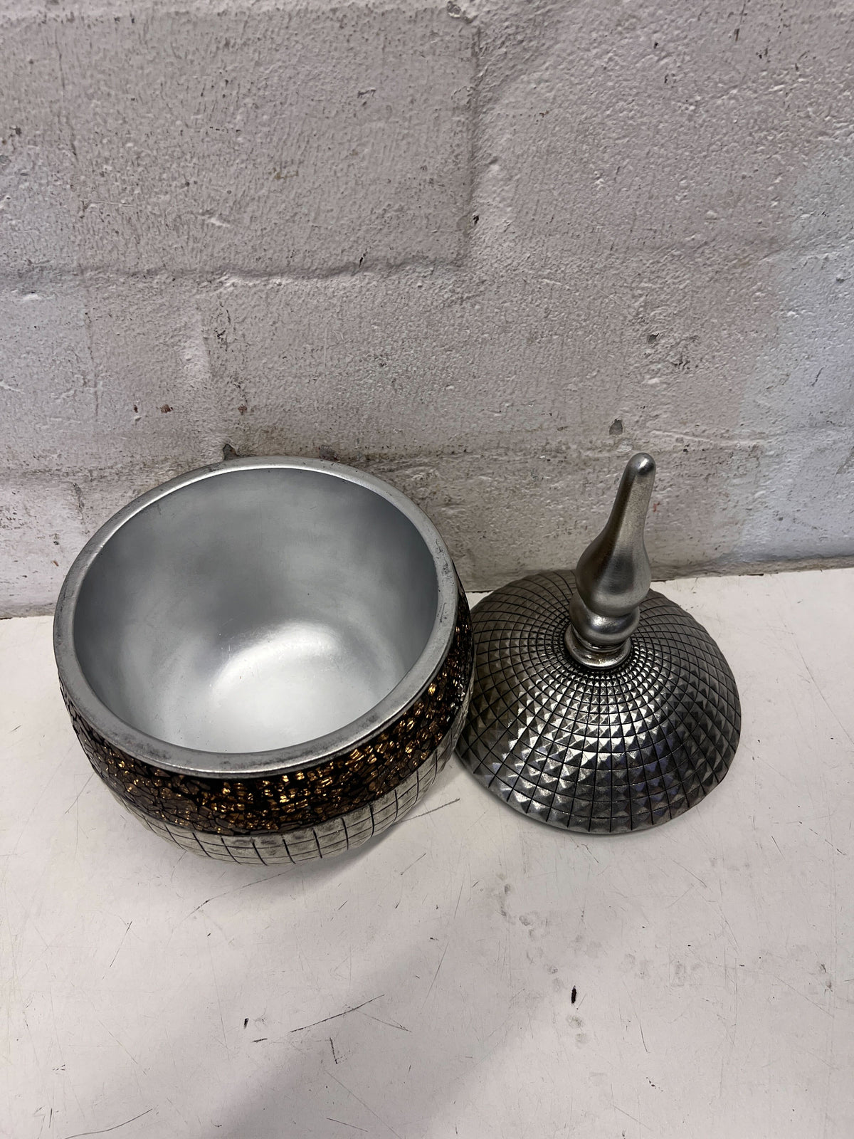 Unique Silver & Bronze Textured Decorative Sphere with Finial - 2ndhandwarehouse.com