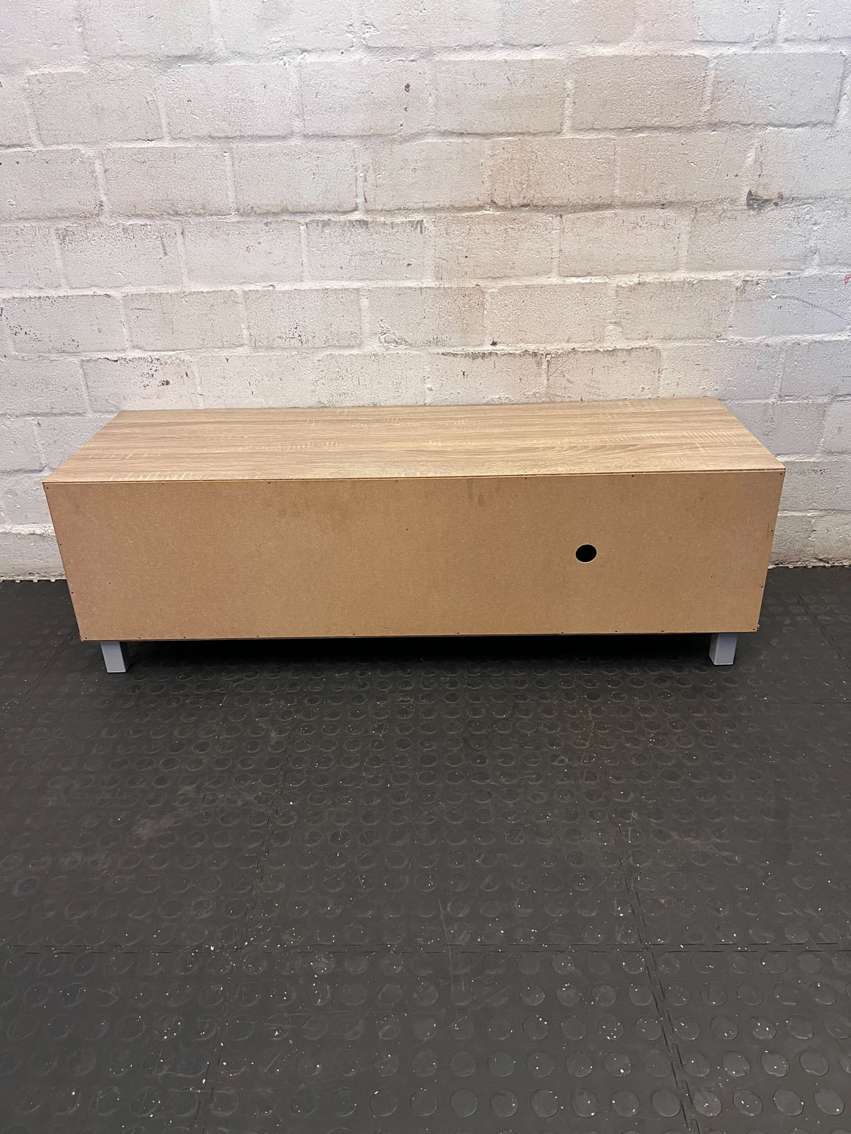 Modern Wood & Grey Media Unit with Sliding Door - 2ndhandwarehouse.com