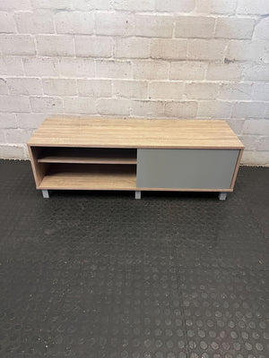 Modern Wood & Grey Media Unit with Sliding Door - 2ndhandwarehouse.com