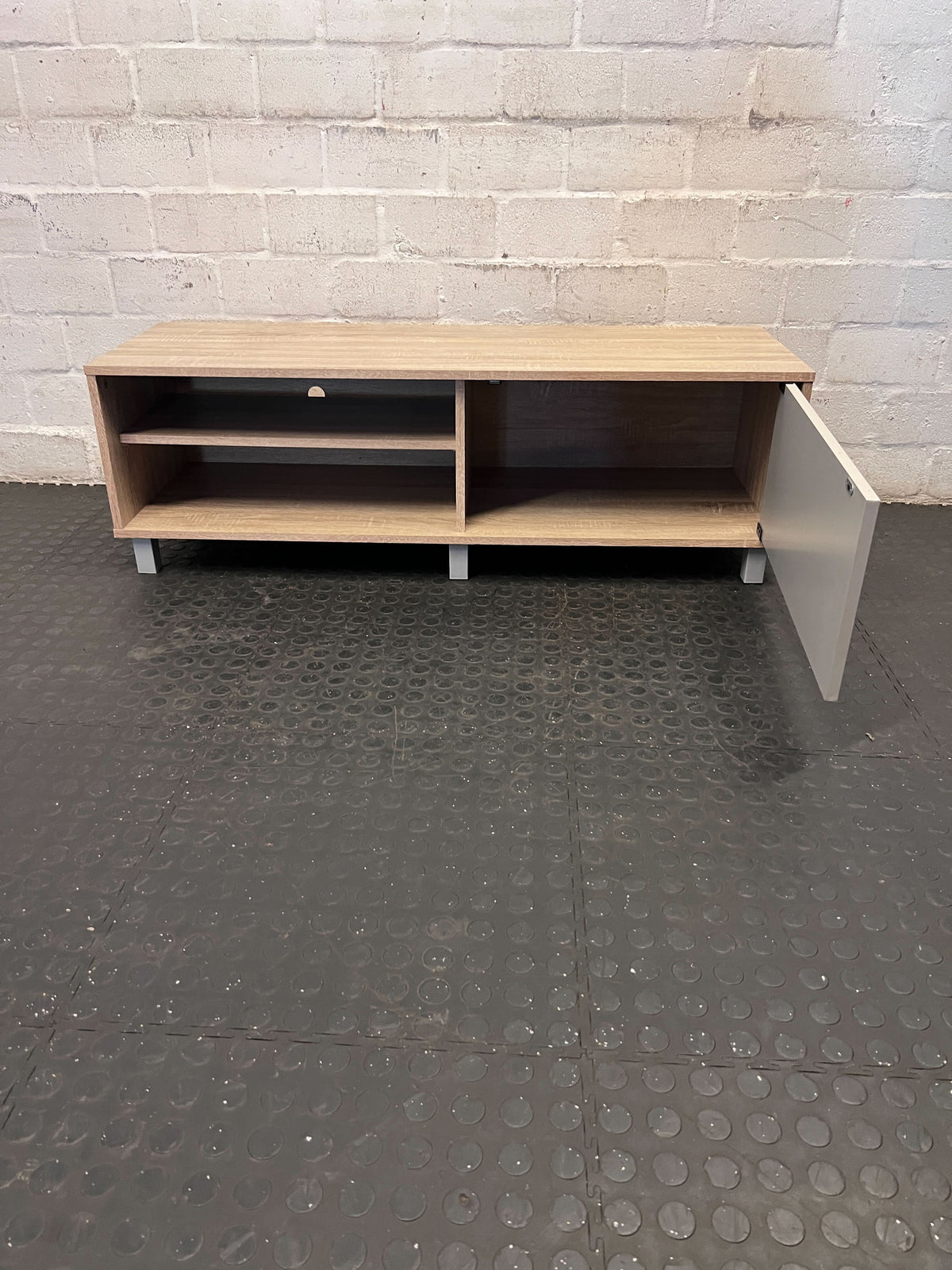 Modern Wood & Grey Media Unit with Sliding Door - 2ndhandwarehouse.com