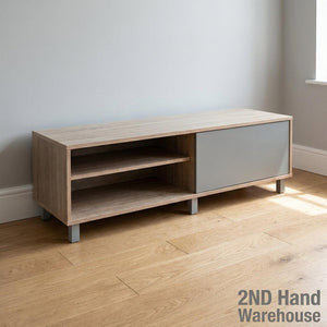 Modern Wood & Grey Media Unit with Sliding Door - 2ndhandwarehouse.com