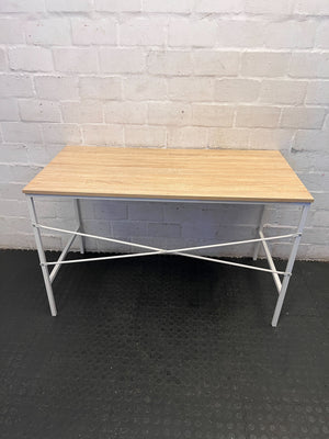 Compact Modern Desk with Light Wood Top & White Legs - 2ndhandwarehouse.com