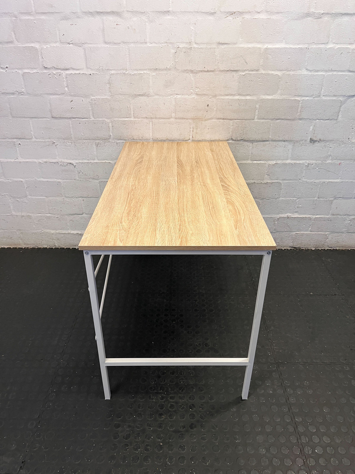 Compact Modern Desk with Light Wood Top & White Legs - 2ndhandwarehouse.com