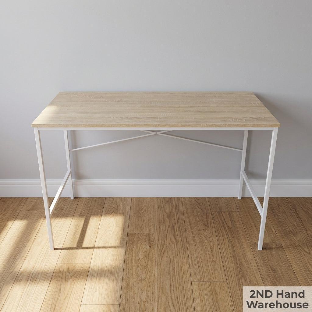 Compact Modern Desk with Light Wood Top & White Legs - 2ndhandwarehouse.com
