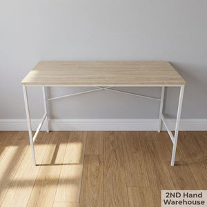 Compact Modern Desk with Light Wood Top & White Legs - 2ndhandwarehouse.com