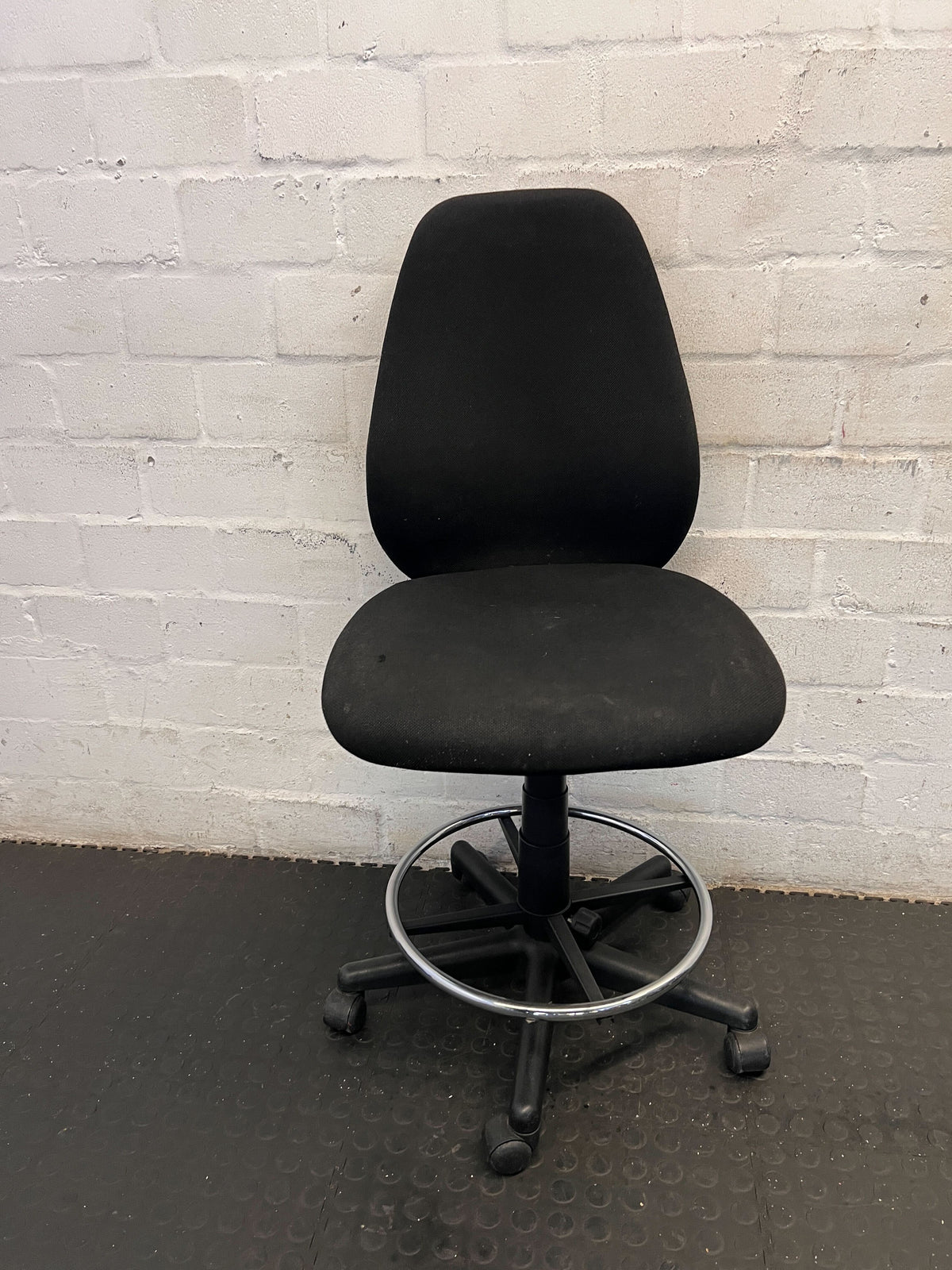 Adjustable Black Office Draughtsman Chair with Foot Ring - 2ndhandwarehouse.com