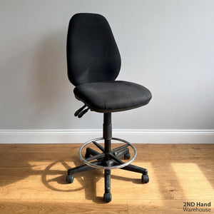 Adjustable Black Office Draughtsman Chair with Foot Ring - 2ndhandwarehouse.com