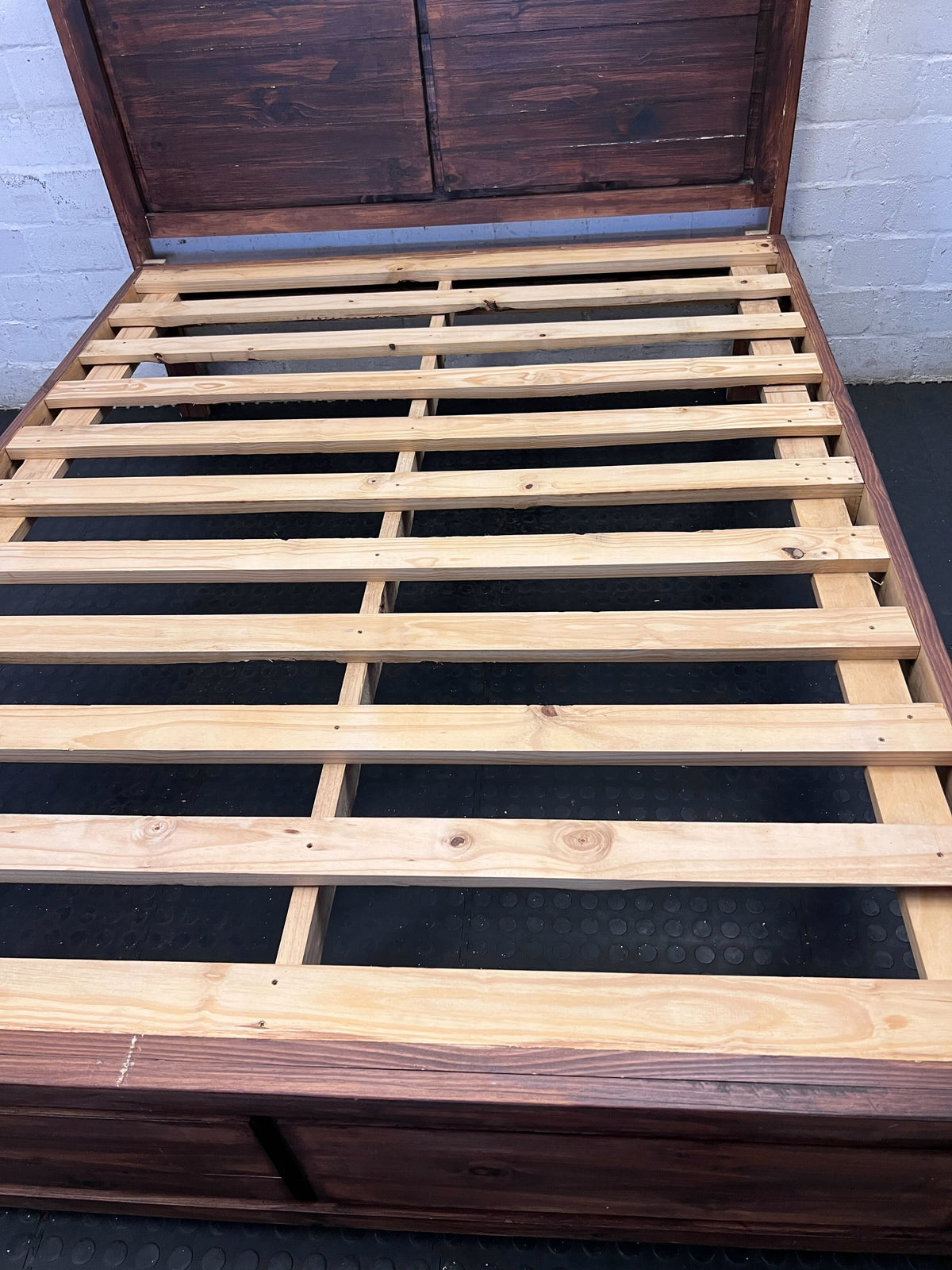 queen bed frame  - Rustic Wooden Bed Frame with Built-in Storage Drawers ✨ - 2ndhandwarehouse.com