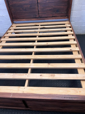 queen bed frame  - Rustic Wooden Bed Frame with Built-in Storage Drawers ✨ - 2ndhandwarehouse.com