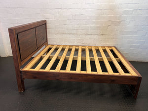 queen bed frame  - Rustic Wooden Bed Frame with Built-in Storage Drawers ✨ - 2ndhandwarehouse.com