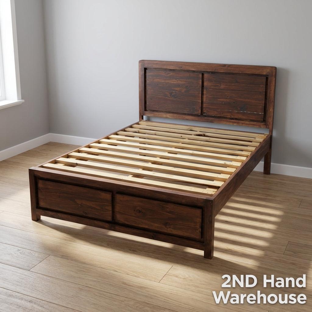 queen bed frame  - Rustic Wooden Bed Frame with Built-in Storage Drawers ✨ - 2ndhandwarehouse.com