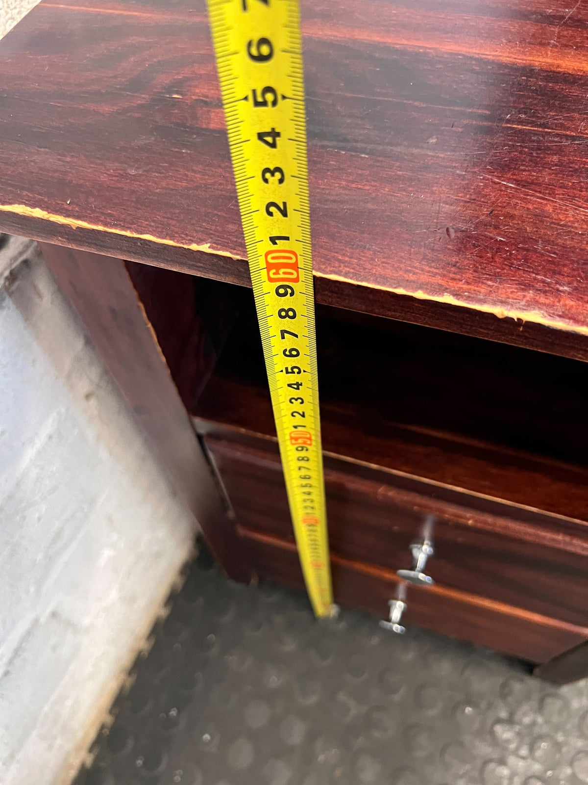 Compact Dark Wood Bedside Table with Shelf & Drawers - Fair used - 2ndhandwarehouse.com