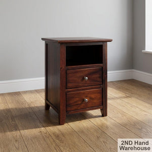 Compact Dark Wood Bedside Table with Shelf & Drawers - Fair used - 2ndhandwarehouse.com