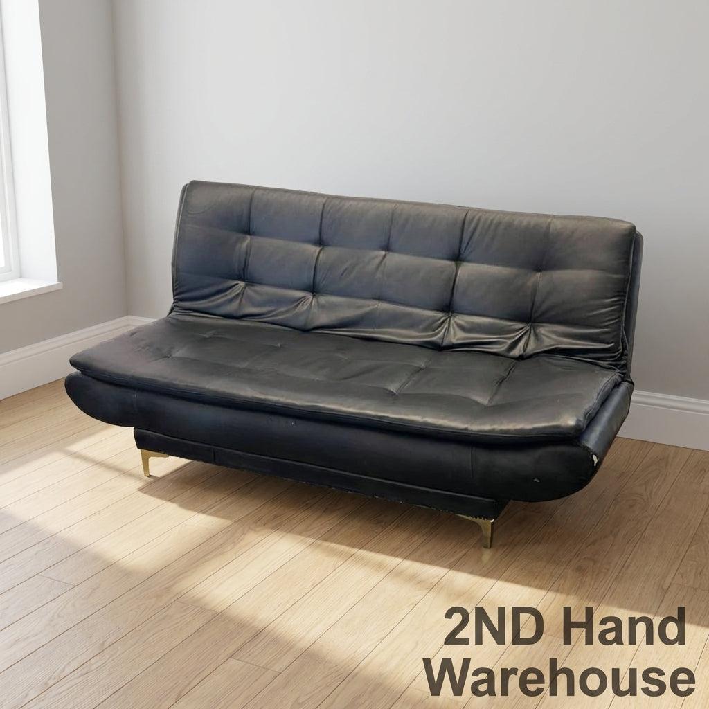 Versatile Black Faux Leather Futon Sofa Bed with Gold Accents - Broken one side - 2ndhandwarehouse.com