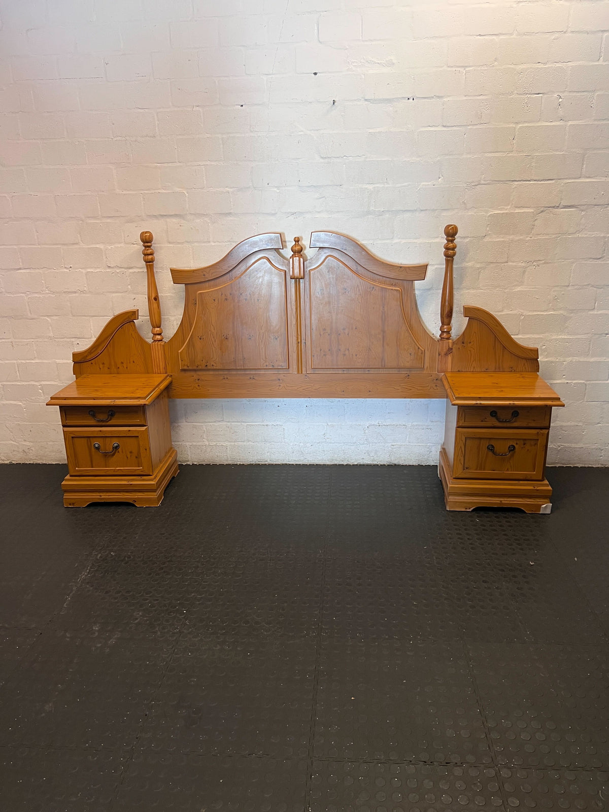 double headboard  - Elegant Wooden Headboard with Integrated Bedside Tables - 2ndhandwarehouse.com