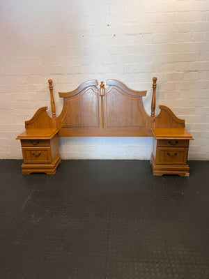 double headboard  - Elegant Wooden Headboard with Integrated Bedside Tables - 2ndhandwarehouse.com