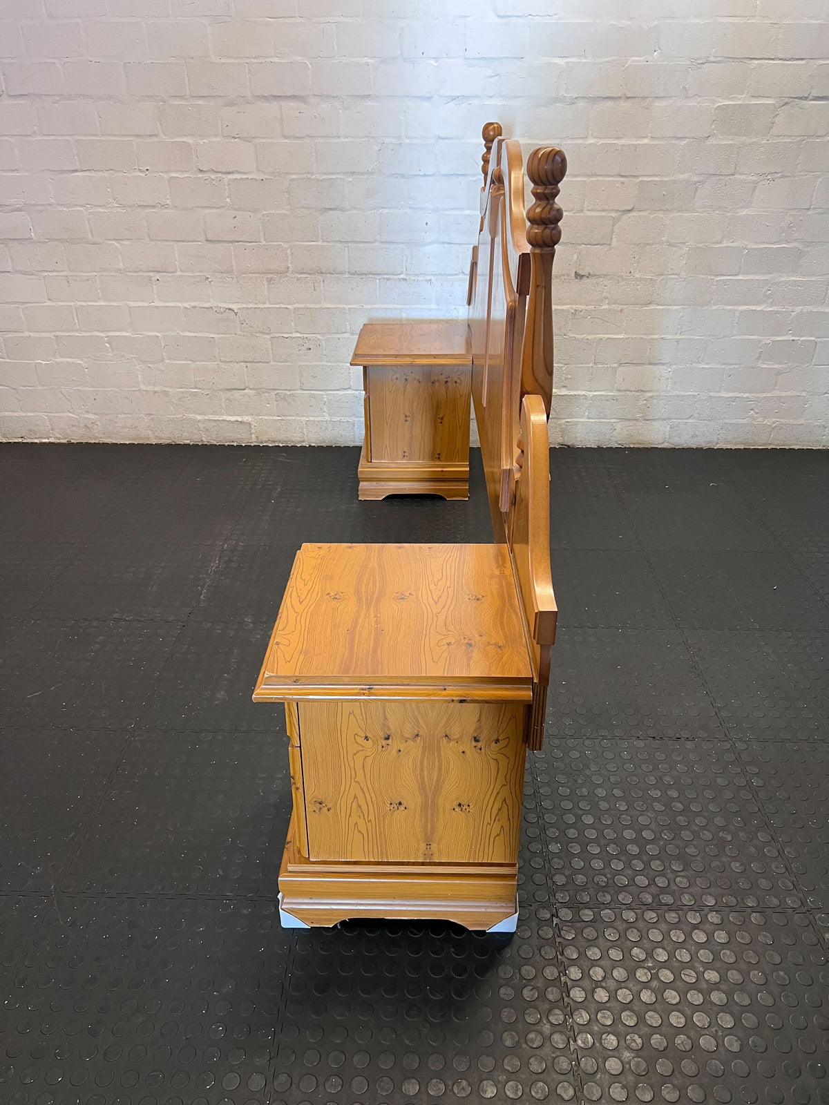 double headboard  - Elegant Wooden Headboard with Integrated Bedside Tables - 2ndhandwarehouse.com