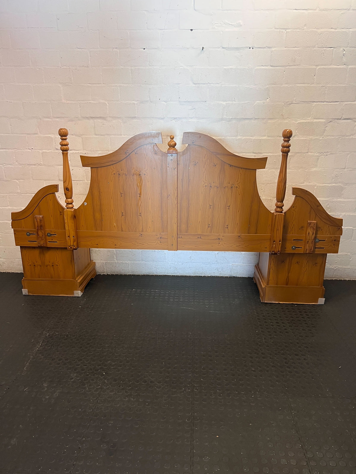 double headboard  - Elegant Wooden Headboard with Integrated Bedside Tables - 2ndhandwarehouse.com