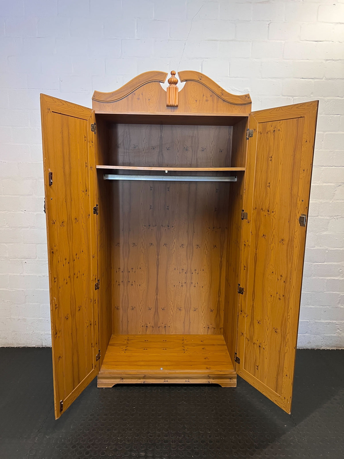 Waldrope -Charming Wooden Double Wardrobe with Ornate Top  - Fair used - 2ndhandwarehouse.com