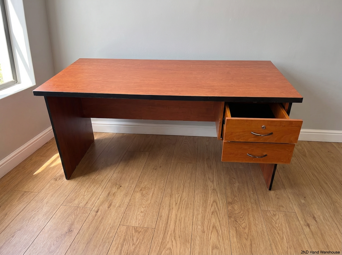 Spacious Cherry Finish Office Desk with 2 Drawers
