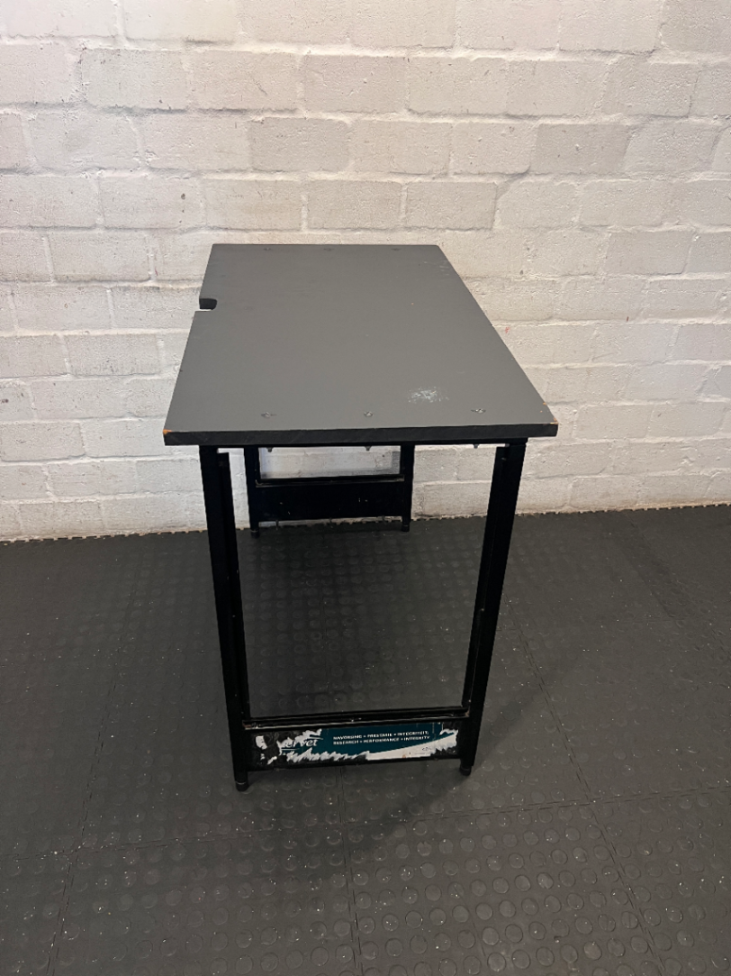 Black Office Desk with Metal Frame - Well Used Condition - 2ndhandwarehouse.com