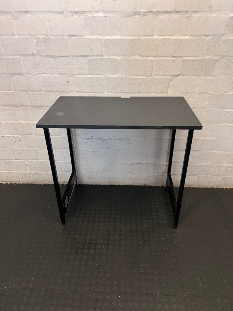 Black Office Desk with Metal Frame - Well Used Condition - 2ndhandwarehouse.com