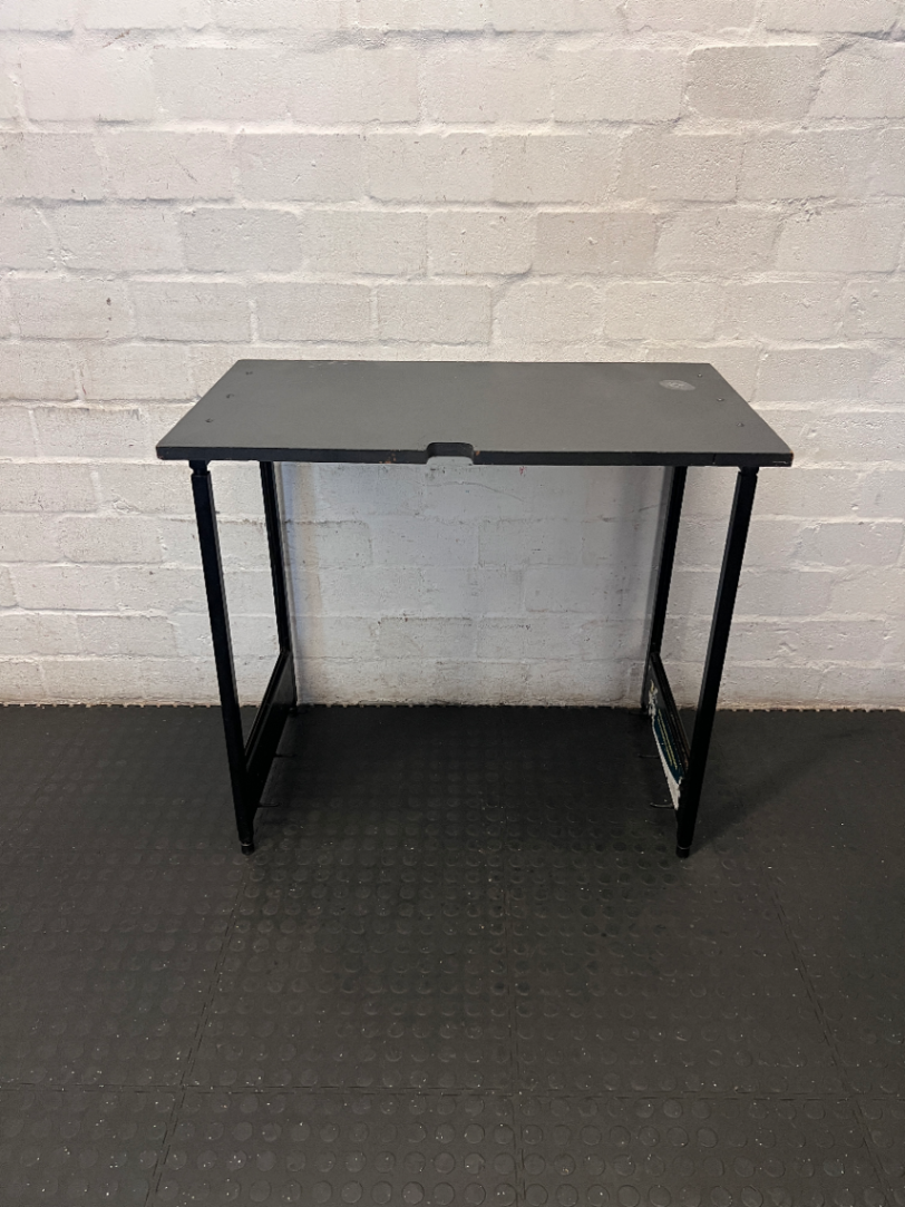 Black Office Desk with Metal Frame - Well Used Condition - 2ndhandwarehouse.com