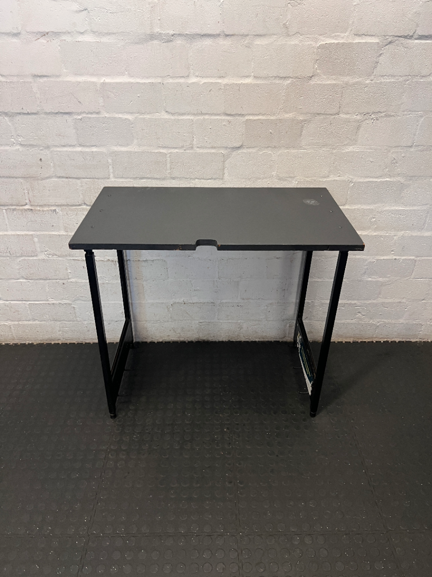 Black Office Desk with Metal Frame - Well Used Condition - 2ndhandwarehouse.com