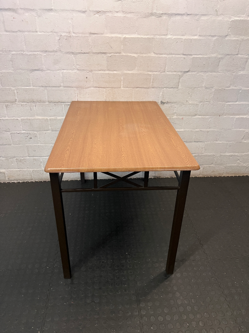 Modern Wood-Look Dining Table with Dark Metal Frame - 2ndhandwarehouse.com