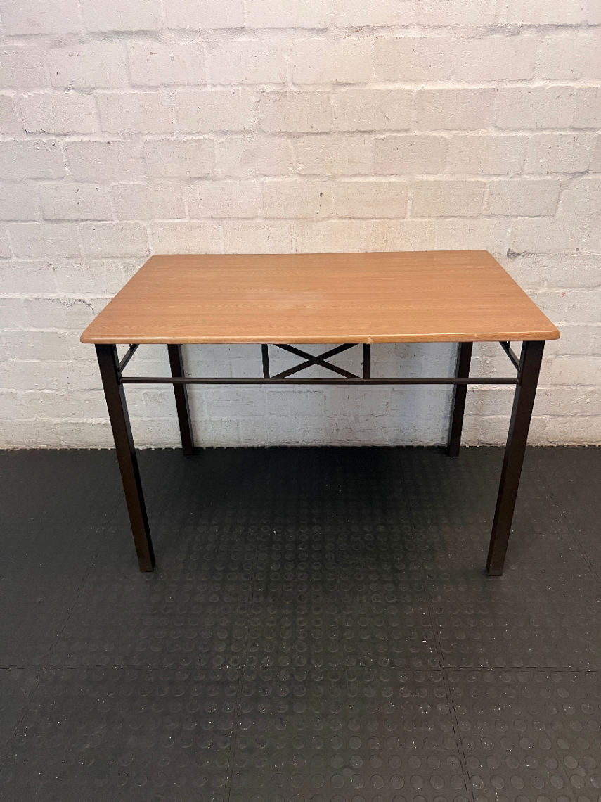 Modern Wood-Look Dining Table with Dark Metal Frame - 2ndhandwarehouse.com