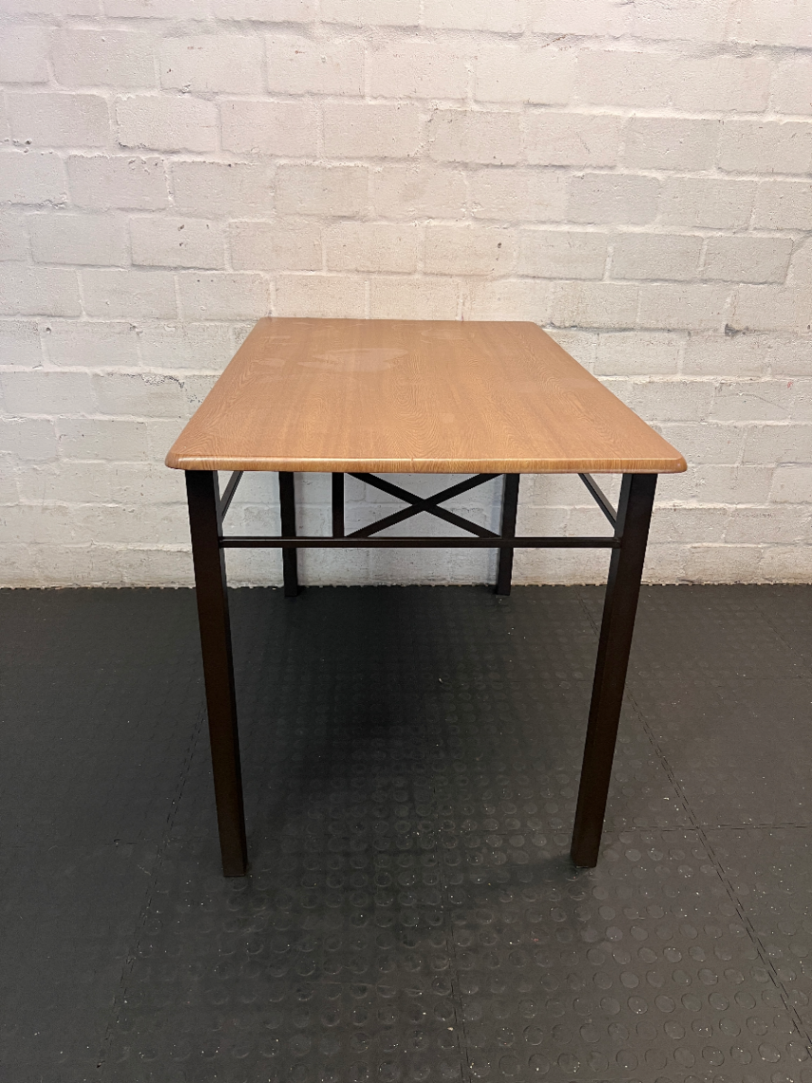 Modern Wood-Look Dining Table with Dark Metal Frame - 2ndhandwarehouse.com