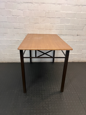 Modern Wood-Look Dining Table with Dark Metal Frame - 2ndhandwarehouse.com