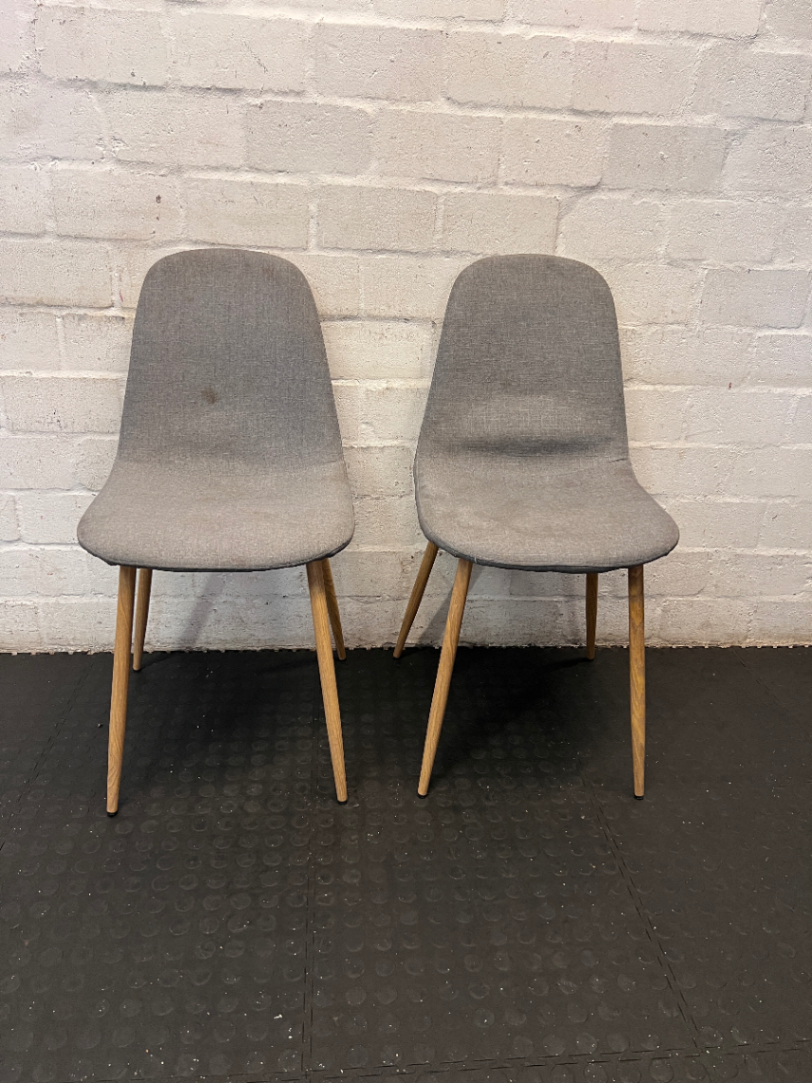 Set of 2 Grey Upholstered Dining Chairs - Needs Deep Cleaning - 2ndhandwarehouse.com
